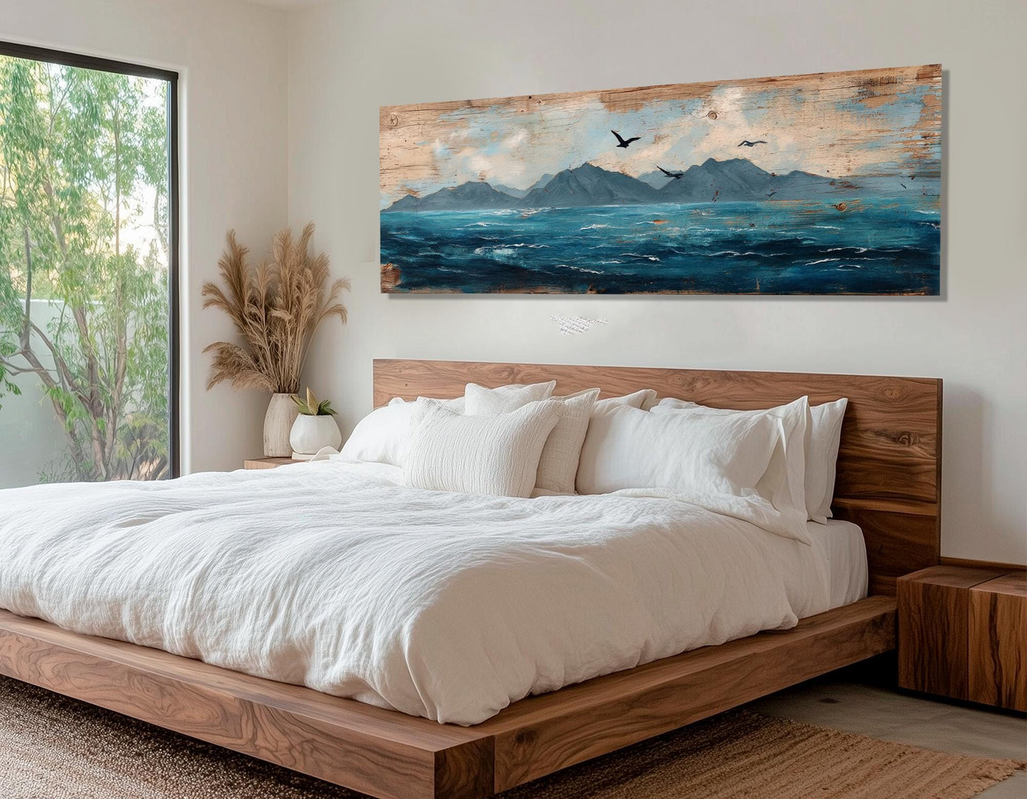 Ocean Canvas Print – Dramatic Mountain Seagull Painting | Framed Canvas Wall Decor