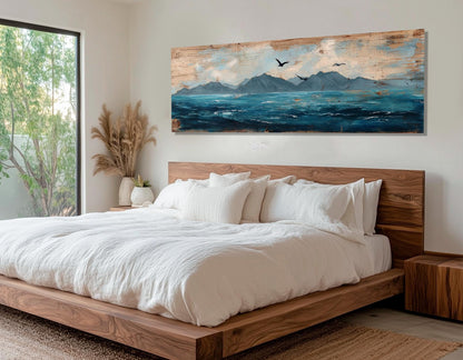Ocean Canvas Print – Dramatic Mountain Seagull Painting | Framed Canvas Wall Decor