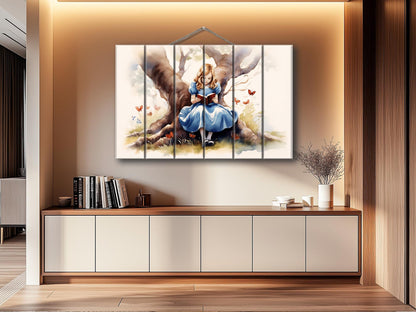 Alice in Wonderland Wood Print – Modern Kids Room Decor | Wood Wall Art Panel