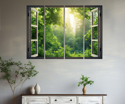 Forest Canvas Art – Open Window Faux Window Decor | Framed Ready to Hang Canvas Print