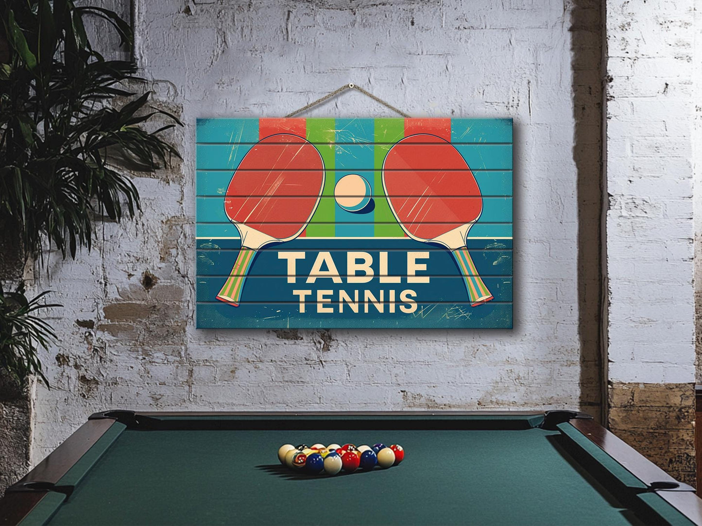 Vintage Table Tennis Art – Rustic Natural Wood Print | Unique Sports Gift
