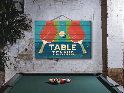 Vintage Table Tennis Art – Rustic Natural Wood Print | Unique Sports Gift