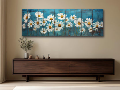 Rustic Daisy Flowers Printed on Natural Wood – Floral Wall Art