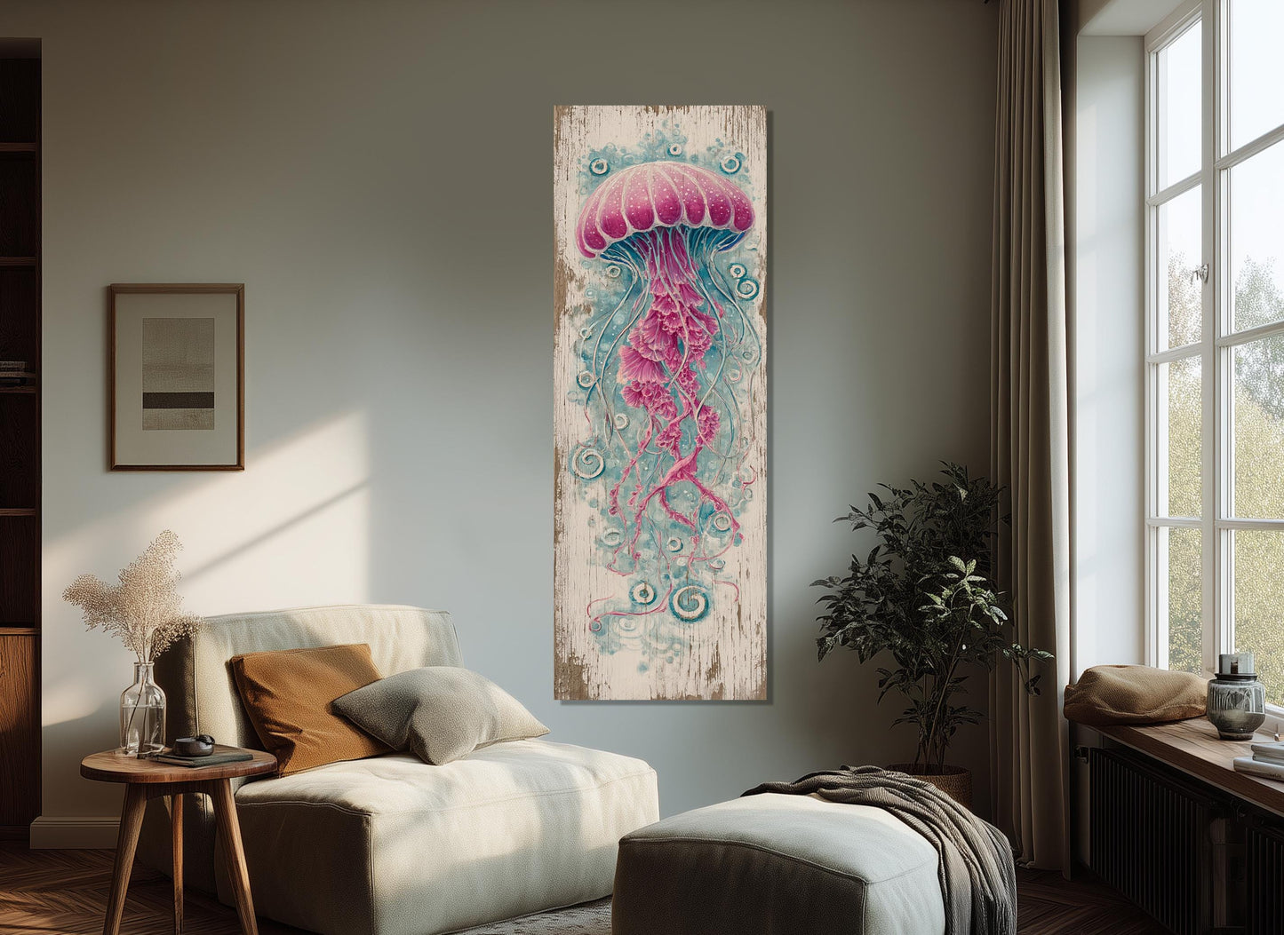 Jellyfish Canvas Print - Rustic Underwater Wall Art | Framed & Ready to Hang