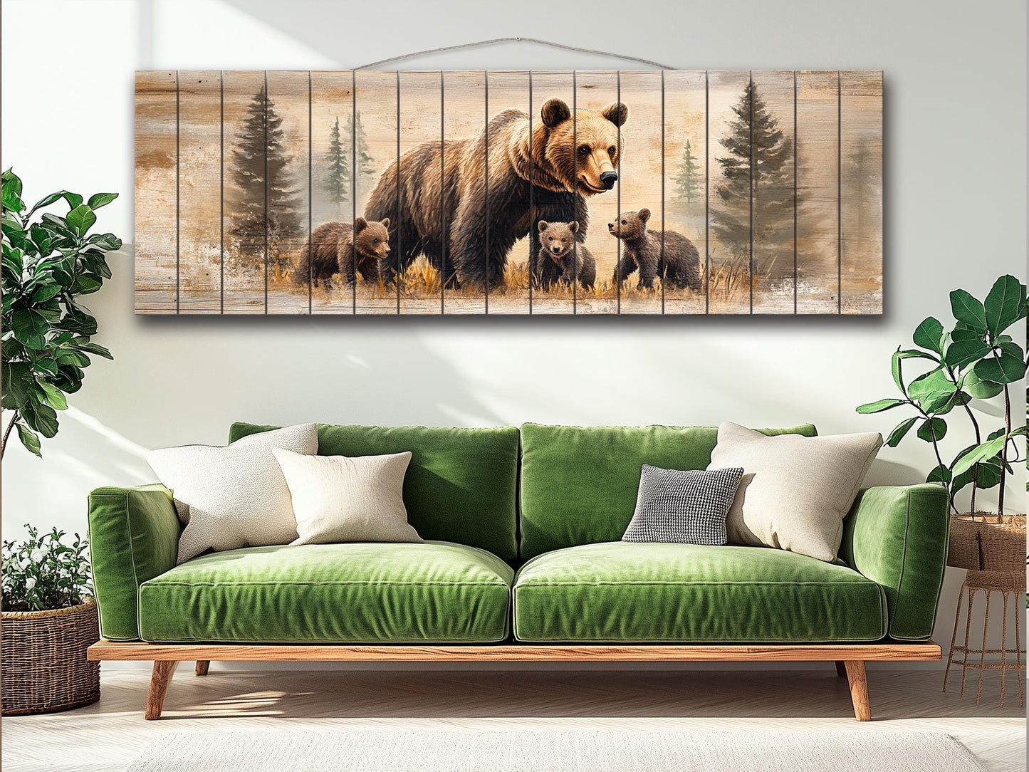 Rustic Wood Wall Art | Bear Family Artwork on Natural Wood - Cozy Rustic Cabin Decor