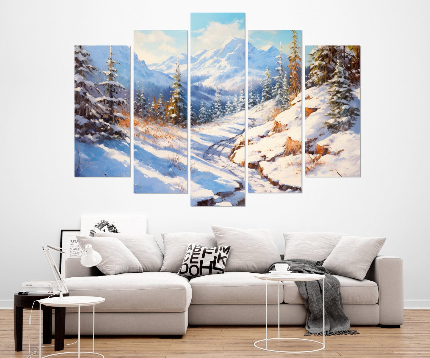 Winter Landscape Canvas Print, Forest and Mountains Painting, Winter Nature Wall Art, Framed and Ready to Hang