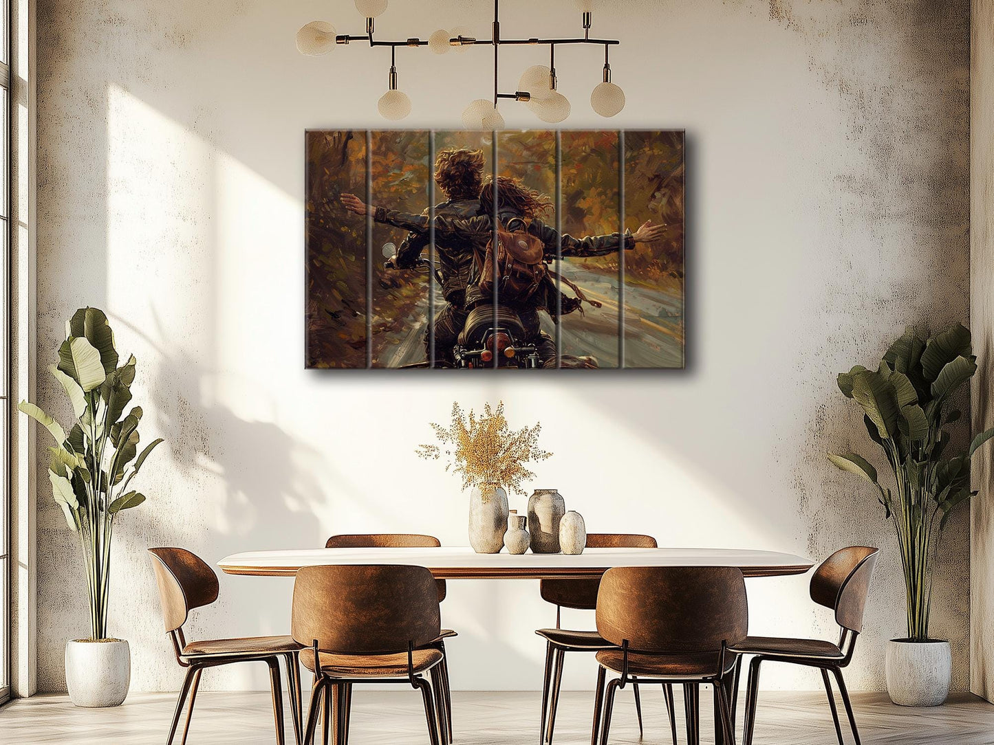 Wood Wall Art - Happy Couple on Bike Print on Natural Wood, Love Wall Art, Traveler Gift, Romantic Painting, Biker Gift, Travel Wall Art