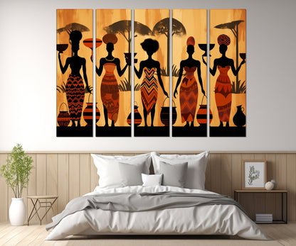 Ethnic African Wall Art, Abstract African Women Canvas Print, Framed and Ready to Hang