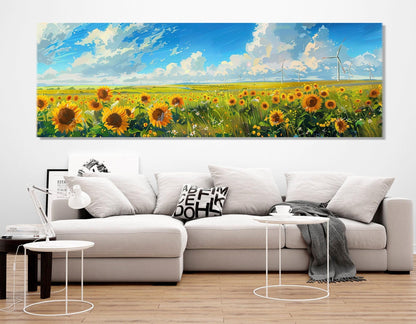 Sunflower Canvas Print – Framed Canvas Art with Windmill Wall Art, Ready to Hang