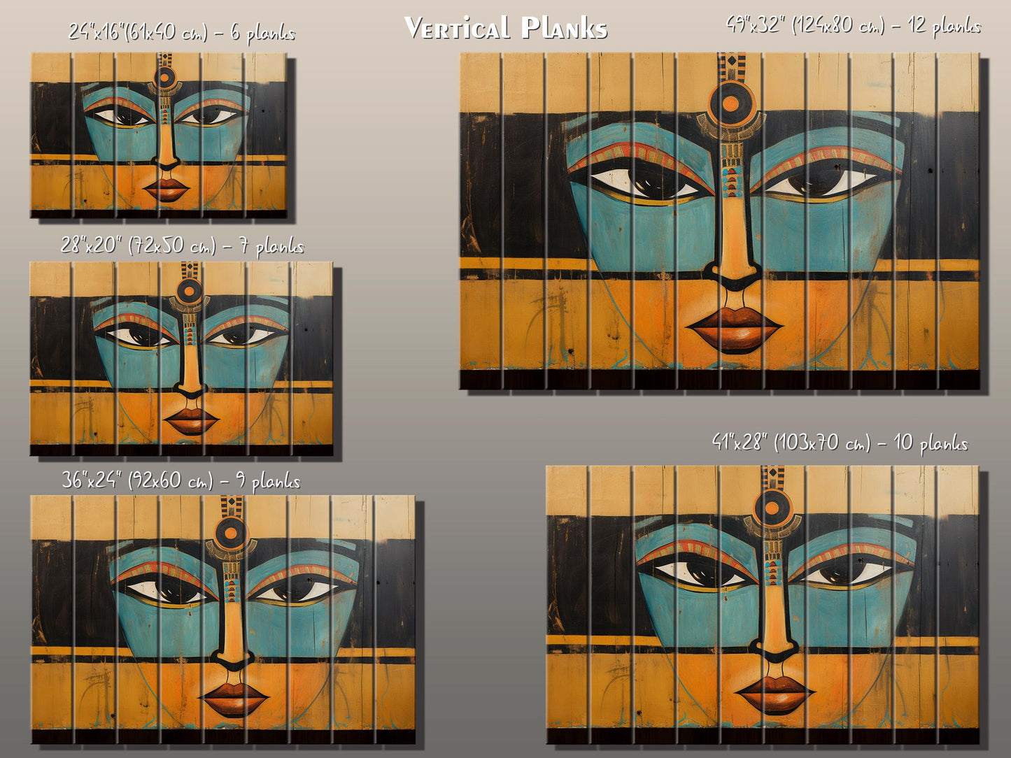 Egyptian Art Print | Retro Abstract Wooden Wall Art on Natural Wood Planks