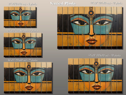 Egyptian Art Print | Retro Abstract Wooden Wall Art on Natural Wood Planks