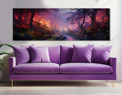 Mystical Forest Canvas Print – Fantasy Forest Painting | Large Dusk Wall Art