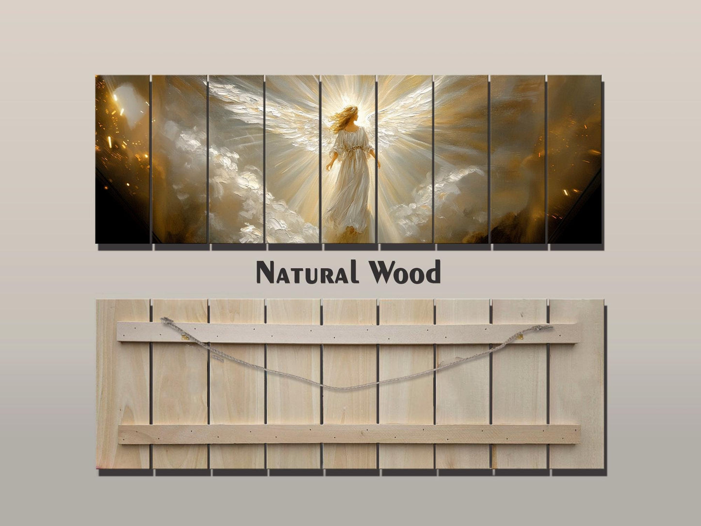 Angel Wood Wall Art - Printed Natural Wood Rustic Farmhouse Religious Decor