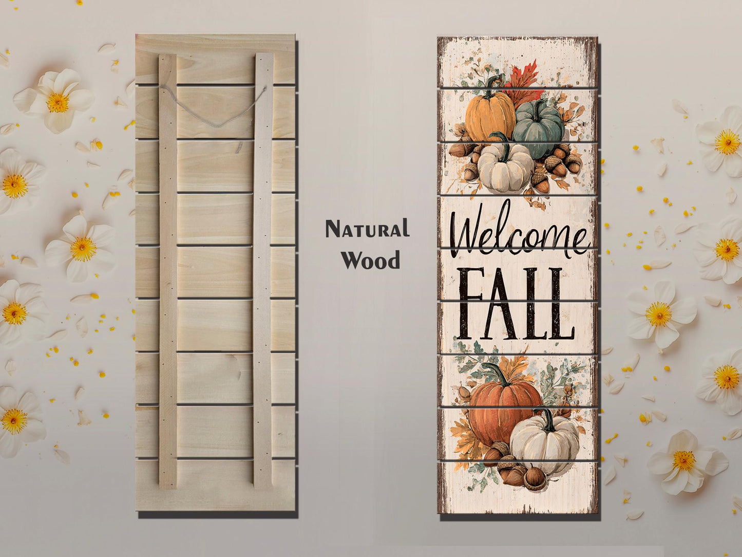 Rustic Wood Wall Art – Welcome Fall Sign | Autumn Pumpkin Wall Decor