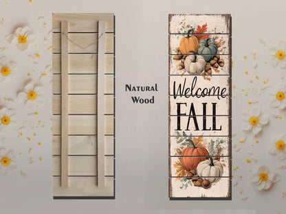 Rustic Wood Wall Art – Welcome Fall Sign | Autumn Pumpkin Wall Decor