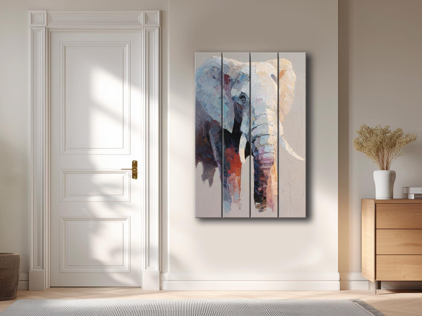 Elephant Wood Art – Minimalist Natural Wood Print | Rustic Farmhouse Wall Decor