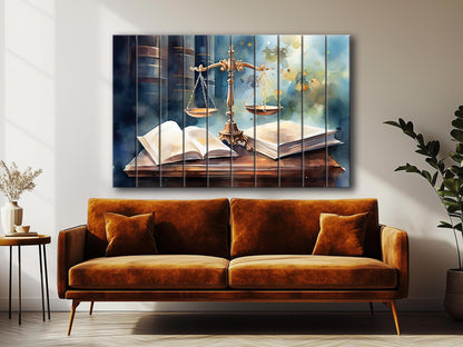 Justice Scales Wall Art – Rustic Wooden Decor with Natural Wood Painting for Lawyer Office