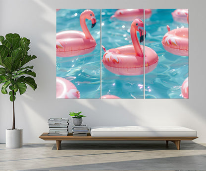 Pink Flamingo Canvas Print – Swimming Pool Wall Art | Framed Summer Decor