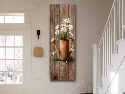 Rustic Wood Wall Art – Farmhouse Wall Decor | Watering Can & Daisy Floral Print