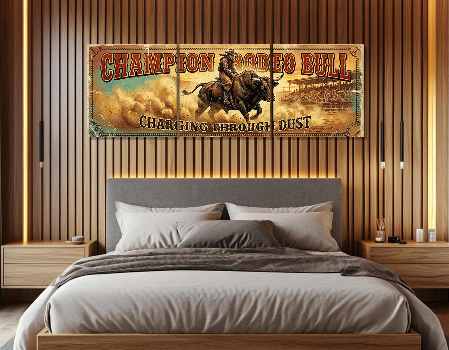 Majestic Rodeo Bull Canvas Print, American Flag, Large Western Wall Art, Framed and Ready to Hang