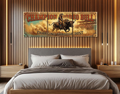 Majestic Rodeo Bull Canvas Print, American Flag, Large Western Wall Art, Framed and Ready to Hang