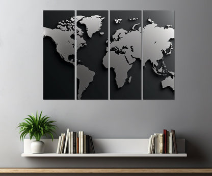 Monochrome World Map Canvas – Modern Office Decor | Framed & Ready to Hang