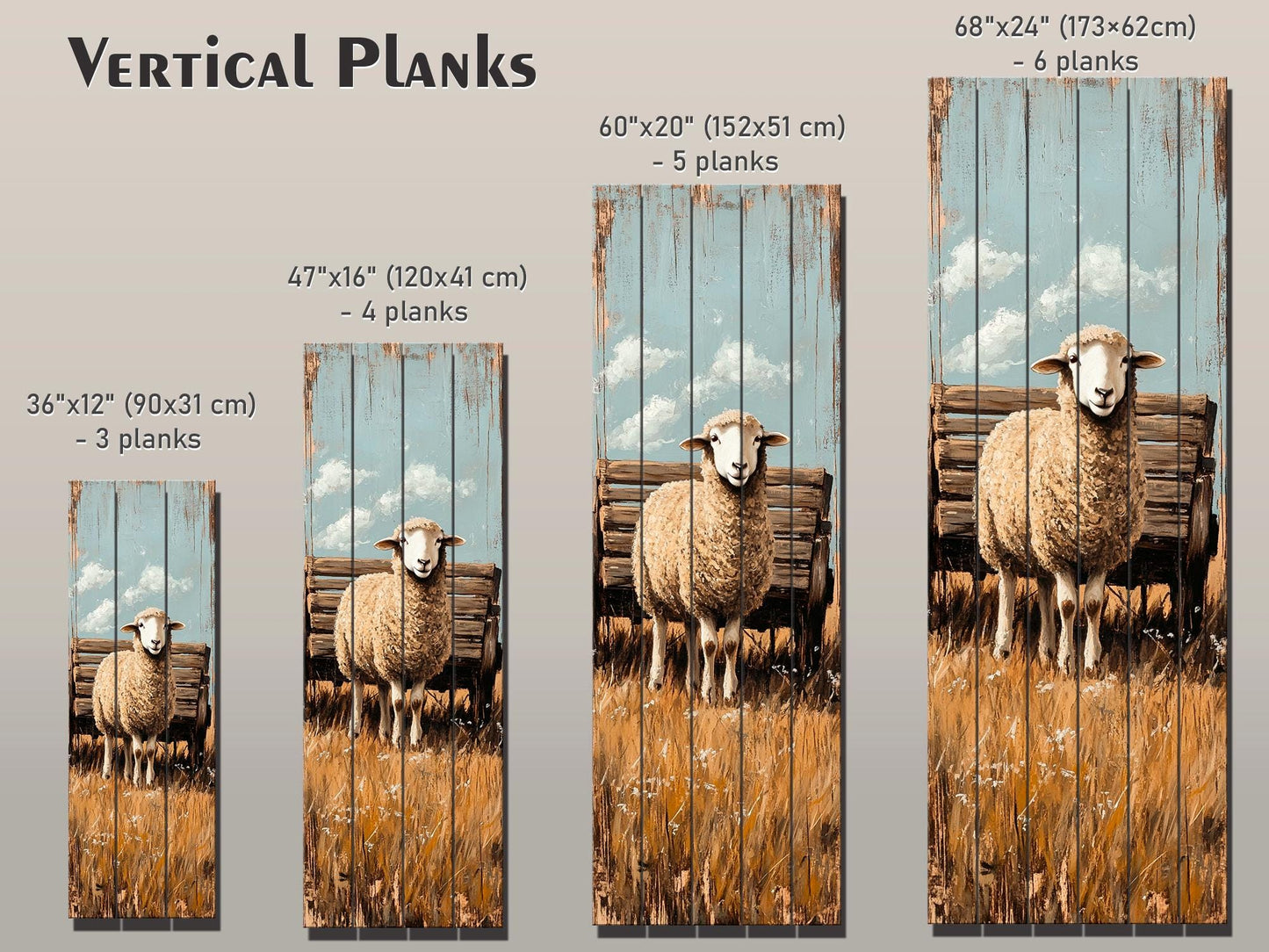 Rustic Wood Wall Art – Sheep Printed on Natural Wood Art – Rustic Farm Wall Decor – Folk Style Animal Print on Wood, Farmhouse Wall Art