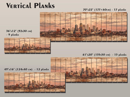 Kansas City Wood Print – Panoramic Skyline Painting on Distressed Wood Art