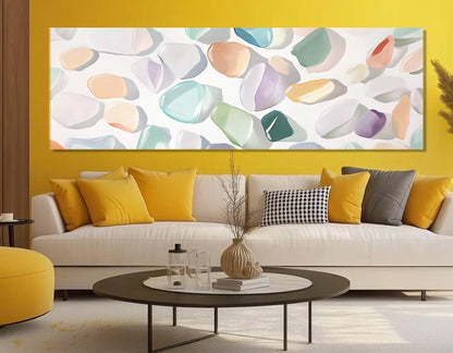 Watercolor Sea Glass Canvas Print, Soft Tones Beach Glass Panoramic Poster, Minimalist  Wall Art, Sea Vibes Wall Art, Framed & Ready to Hang