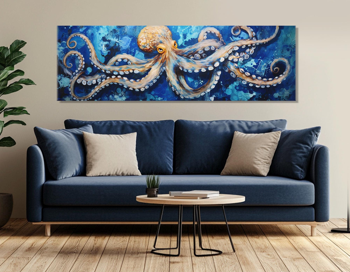 Abstract Octopus Canvas Print – Framed Cotton Canvas Sea Creatures Wall Art