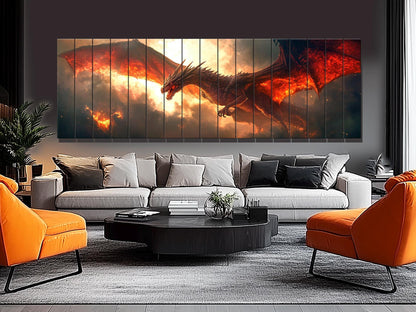 Dragon Wall Art - Large Dragon Print on Wood | Rustic Fantasy Wood Decor