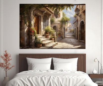 Italian Village Painting - Framed Canvas Print | Italy Wall Art Ready to Hang
