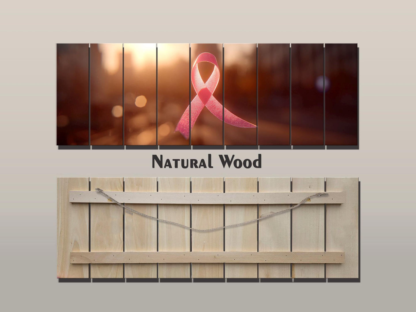 Pink Ribbon Print on Wood, Breast Cancer Symbol of Hope Art, Hospital Wall Decor