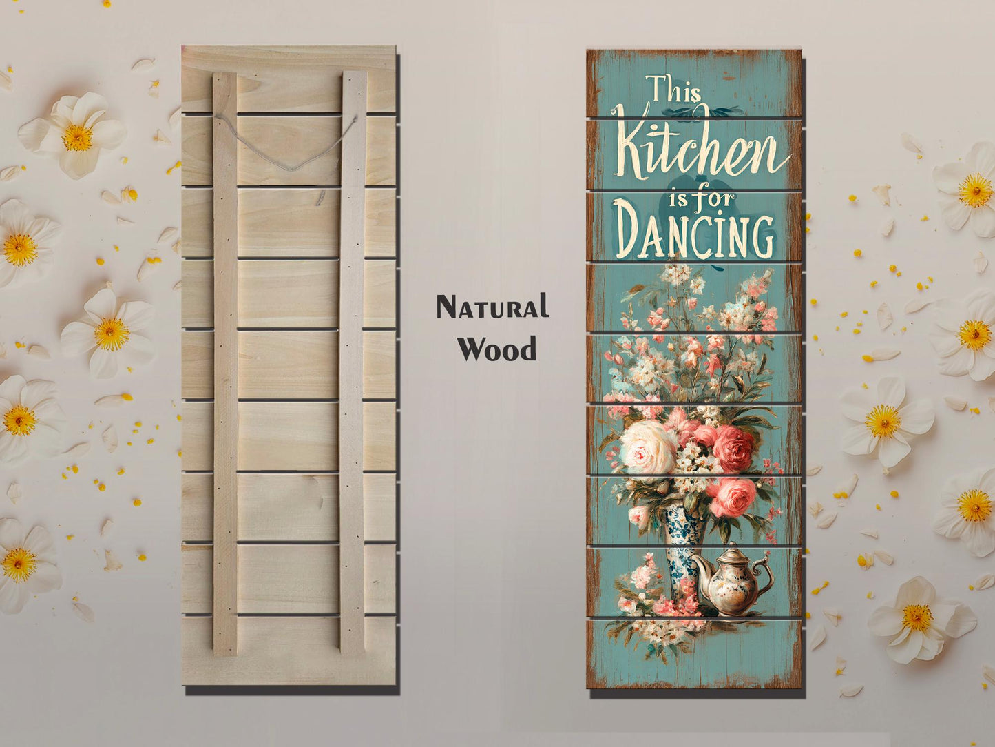 Rustic Wood Wall Art – Kitchen Dancing Sign on Natural Wood with Vintage Charm