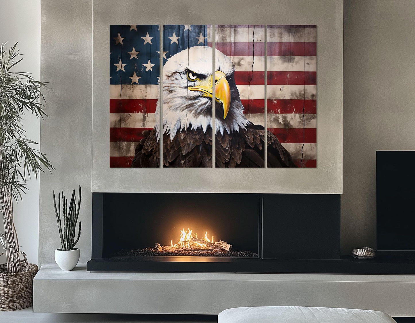American Bald Eagle Canvas – Rustic USA Flag Cotton Canvas Print | Ready to Hang