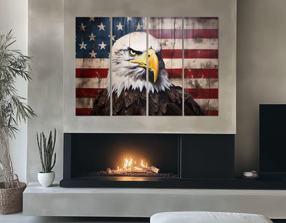 American Bald Eagle Canvas – Rustic USA Flag Cotton Canvas Print | Ready to Hang