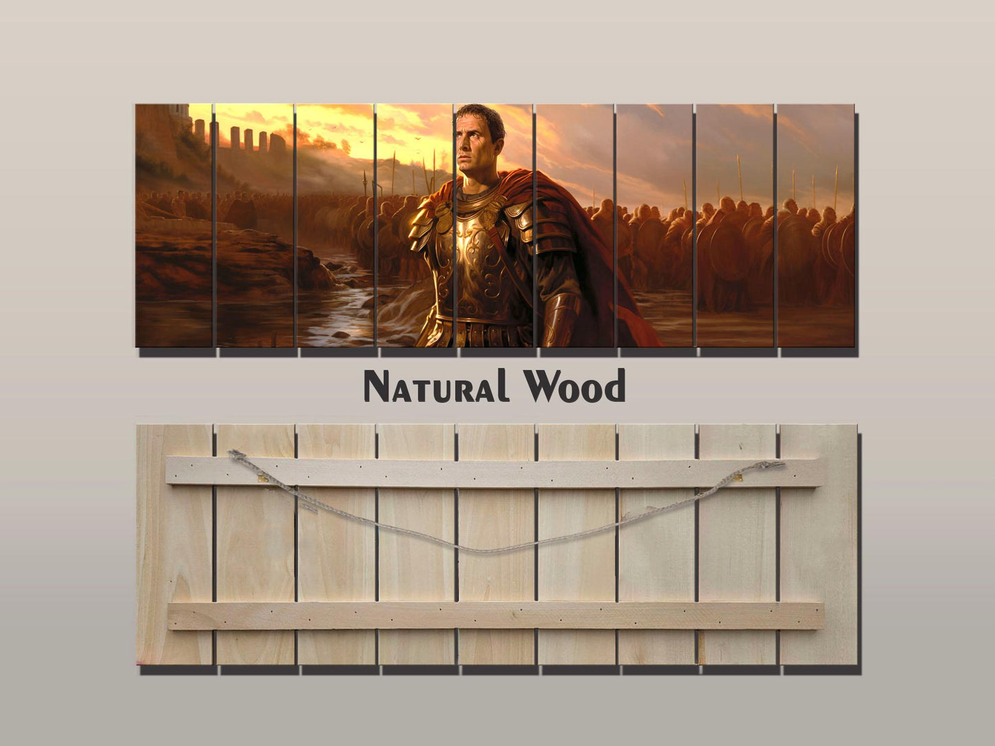 Julius Caesar Wood Print – Roman Wall Art Crossing Rubicon Painting on Wood Planks