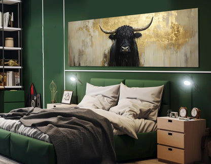 Highland Cattle Canvas - Large Scottish Cow Painting | Luxury Farmhouse Wall Art