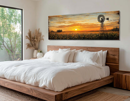 Sunset Over Cornfield Canvas - Farmhouse Wall Decor | Framed Ready to Hang
