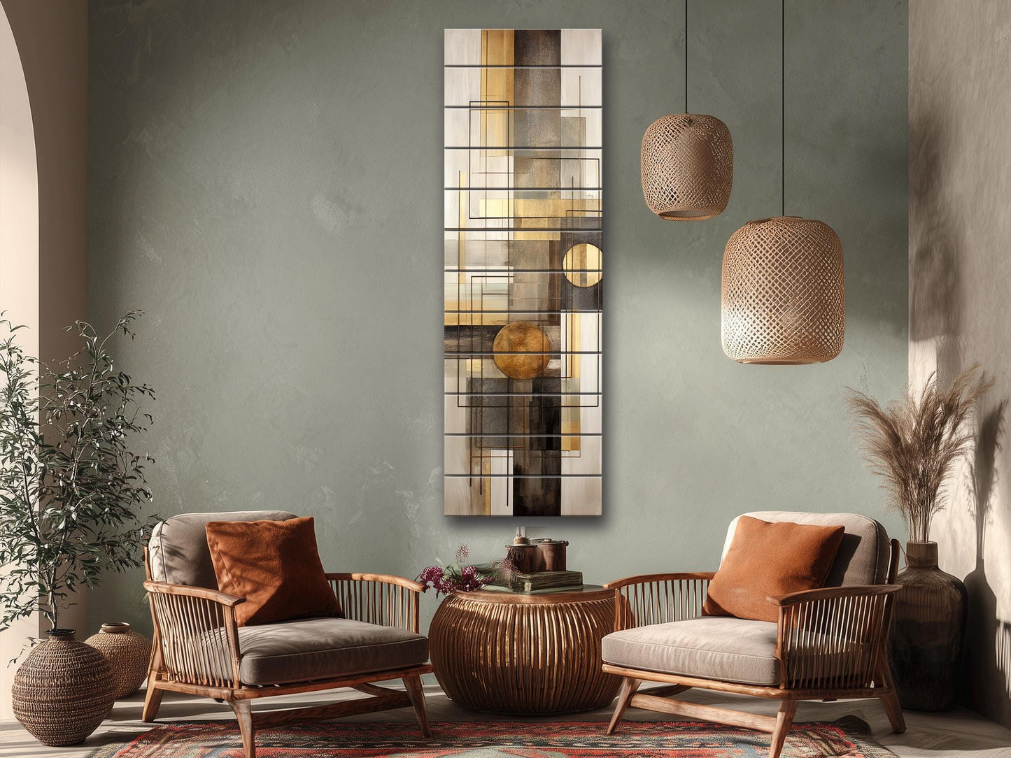 Geometric Abstract Art Print – Modern Wall Art on Natural Wood Decor