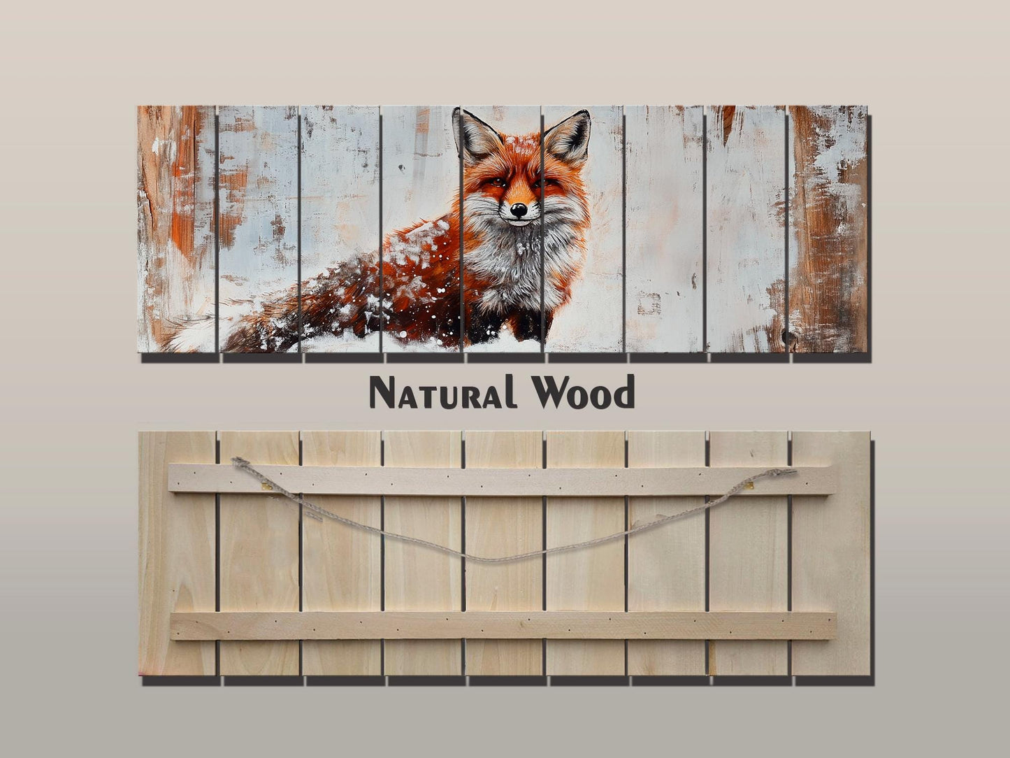 Wood Wall Art - Rustic Red Fox Print on Natural Wood | Forest Animal Decor