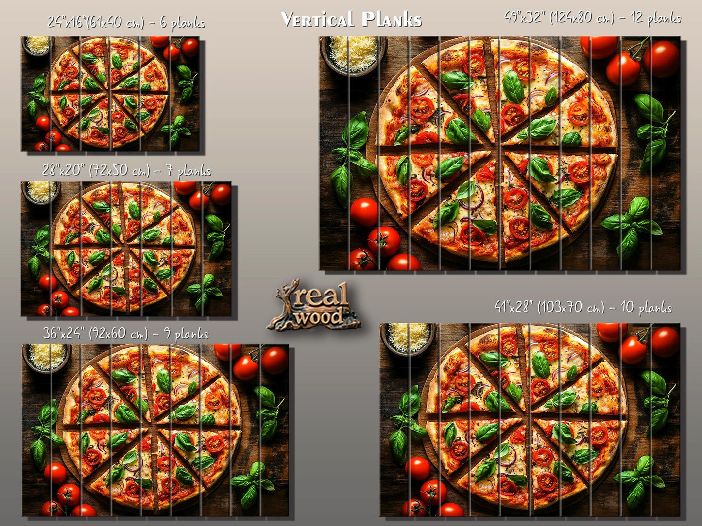 Pizza Wall Art - Colorful Pizza Print on Wood | Rustic Kitchen Wall Decor