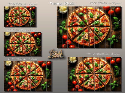Pizza Wall Art - Colorful Pizza Print on Wood | Rustic Kitchen Wall Decor