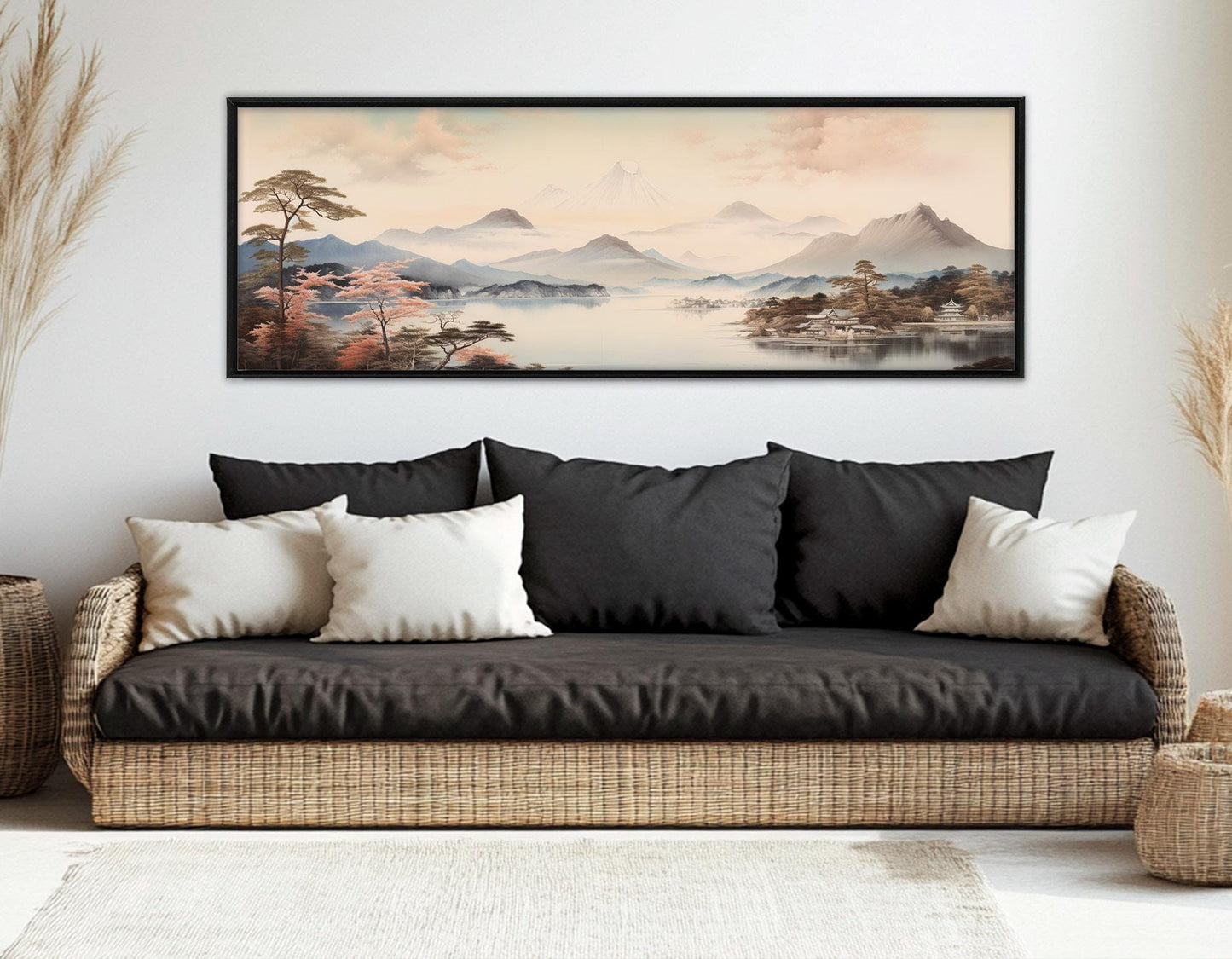 Japanese Landscape Canvas - Soft Tone Cotton Print | Framed, Ready to Hang Art