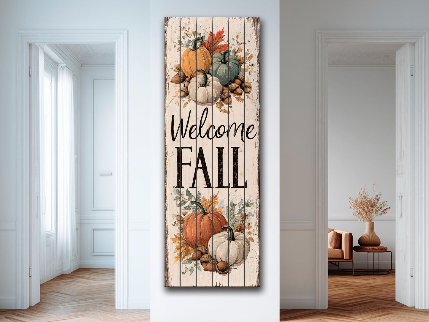 Rustic Wood Wall Art – Welcome Fall Sign | Autumn Pumpkin Wall Decor