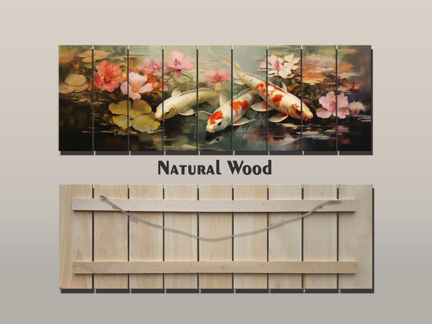 Koi Fish Wood Art | Wood Plank Art Featuring Soothing Koi Fish Painting