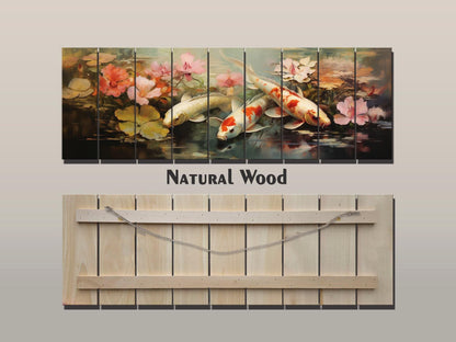 Koi Fish Wood Art | Wood Plank Art Featuring Soothing Koi Fish Painting