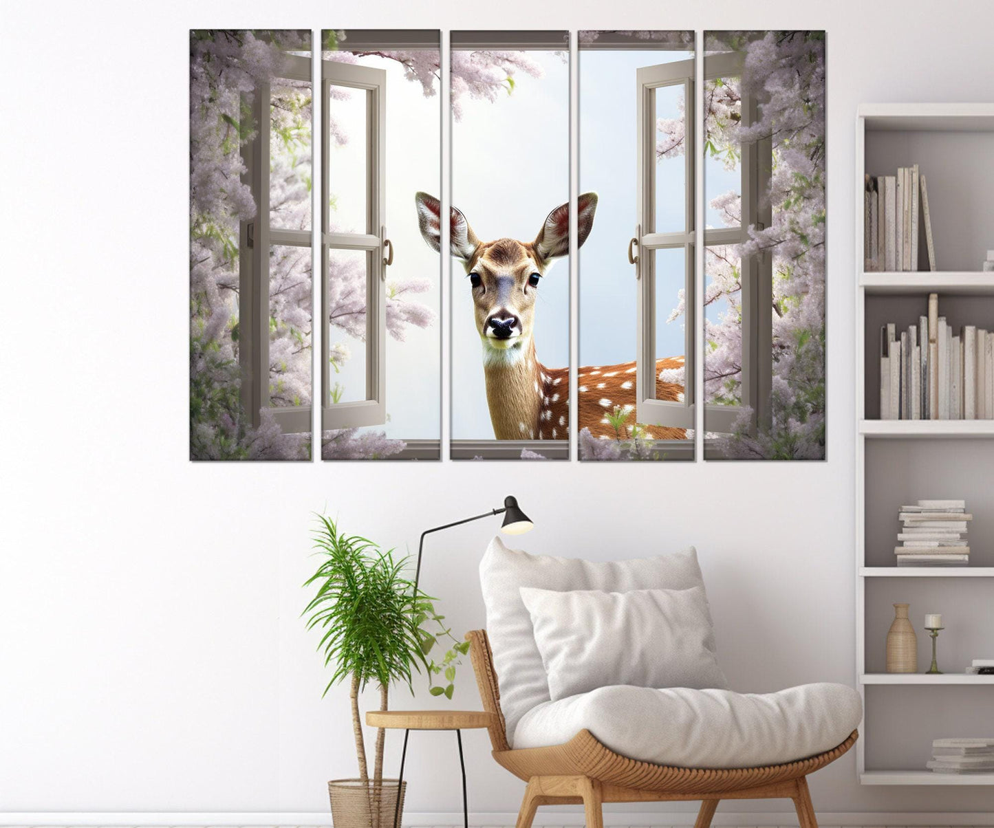 Fantasy Deer Canvas Print – Faux Window Wall Art | Framed Gallery Wrapped Canvas