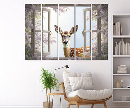Fantasy Deer Canvas Print – Faux Window Wall Art | Framed Gallery Wrapped Canvas
