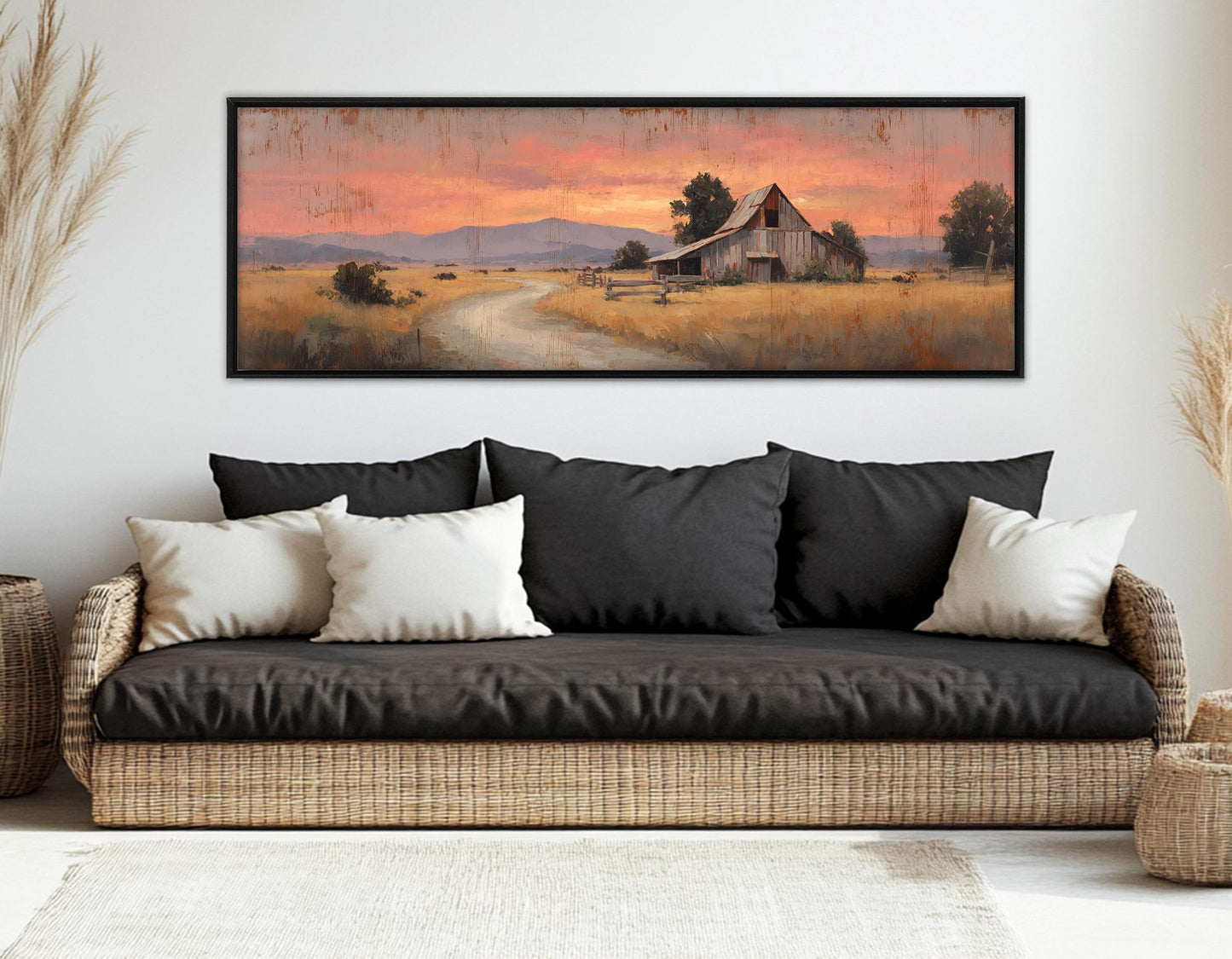 Rustic Barn Canvas Print - Framed Canvas Print | Sunset Barn Painting, Ready to Hang